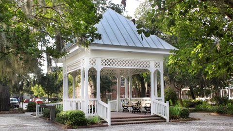 Crawford square white gazebo with blue roof