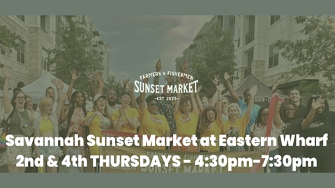 Enjoy Flavor on Wheels at Eastern Wharf's Food Truck Thursdays. a muted photo of people on a street with a banner