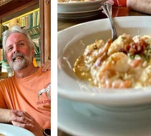 Flavors Food Tours. a couple sitting at a table and shrimp and grits