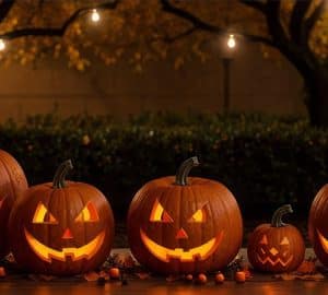 Halloween Happenings in Savannah, 2025. five Jack o'lanterns