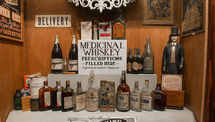 Medicinal Whiskey Display at the American Prohibition Museum in Savannah