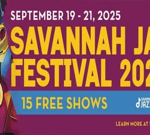 Savannah Jazz Festival 2025. an illustration of a man playing a saxaphone
