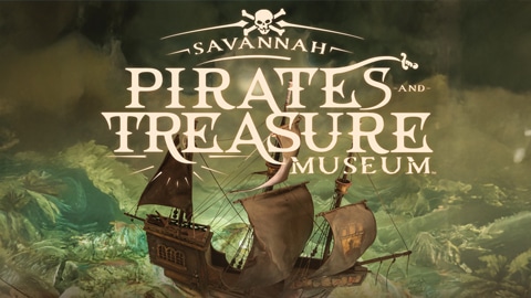 Savannah Pirates & Treasure Museum. a graphic with a pirate ship
