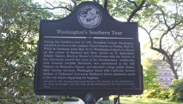 Washinton's Southern Tour Historical Marker in Johnson Square