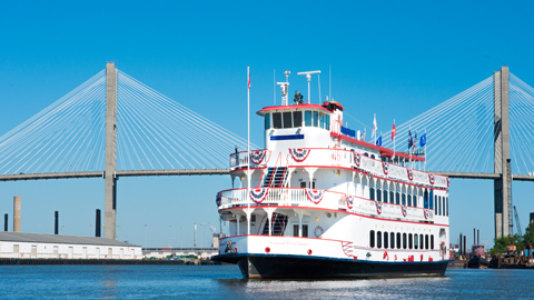 A Day of Romance. Aboard the Savannah Riverboat. river boat on the water